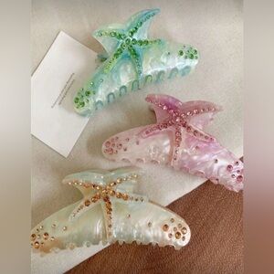 New Rhinestone Starfish Claw Clip Set Of 3